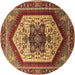 Round Machine Washable Oriental Brown Industrial Rug, wshurb1794brn