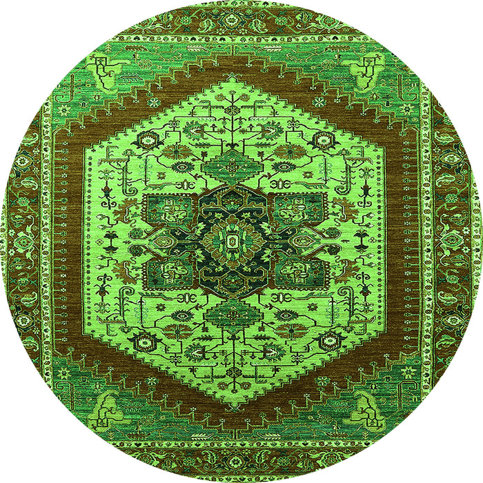 Round Oriental Green Industrial Rug, urb1794grn
