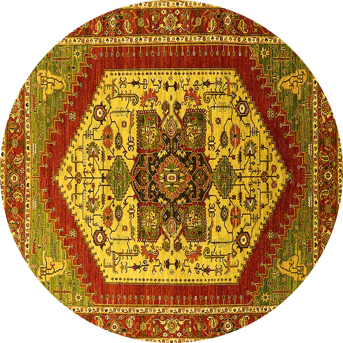 Round Machine Washable Oriental Yellow Industrial Rug, wshurb1794yw
