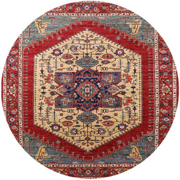 Round Mid-Century Modern Red Oriental Rug, urb1794