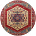 Round Mid-Century Modern Red Oriental Rug, urb1794