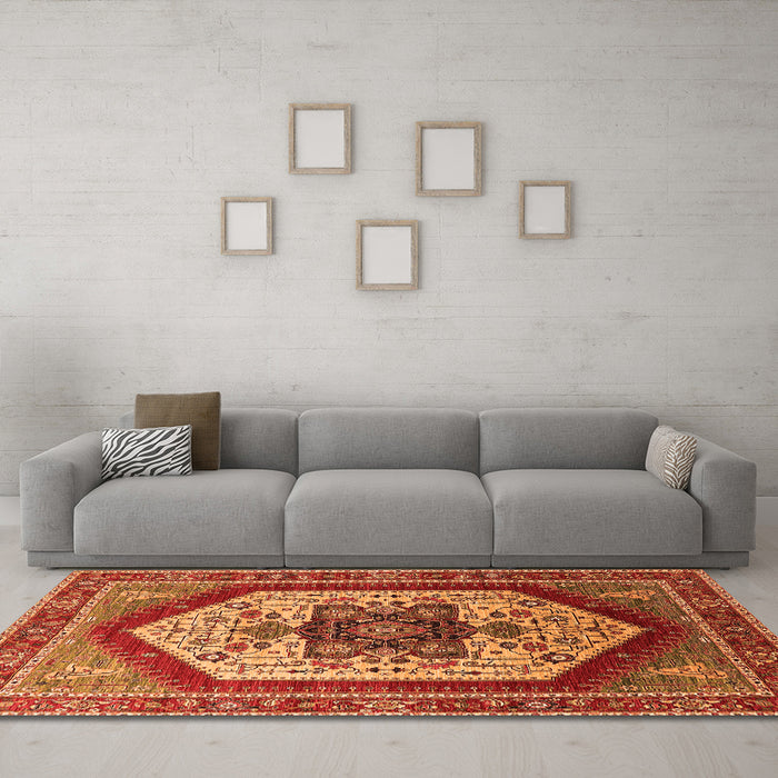Machine Washable Oriental Orange Industrial Area Rugs in a Living Room, wshurb1794org