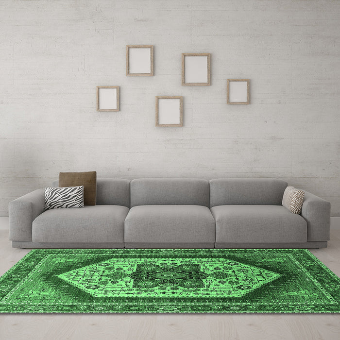 Machine Washable Oriental Emerald Green Industrial Area Rugs in a Living Room,, wshurb1794emgrn