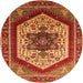 Round Machine Washable Oriental Orange Industrial Area Rugs, wshurb1794org