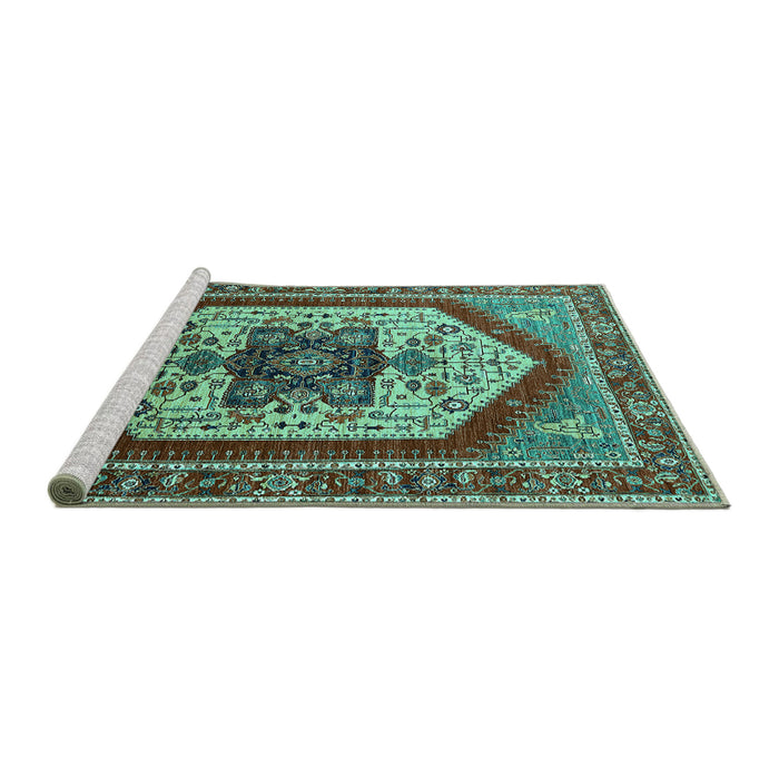 Sideview of Machine Washable Oriental Turquoise Industrial Area Rugs, wshurb1794turq