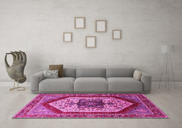 Machine Washable Oriental Pink Industrial Rug in a Living Room, wshurb1794pnk