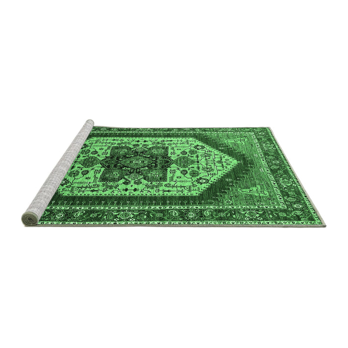Sideview of Machine Washable Oriental Emerald Green Industrial Area Rugs, wshurb1794emgrn
