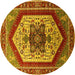 Round Oriental Yellow Industrial Rug, urb1794yw