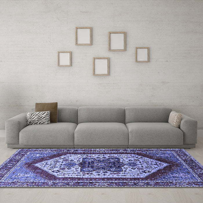 Machine Washable Oriental Blue Industrial Rug in a Living Room, wshurb1794blu