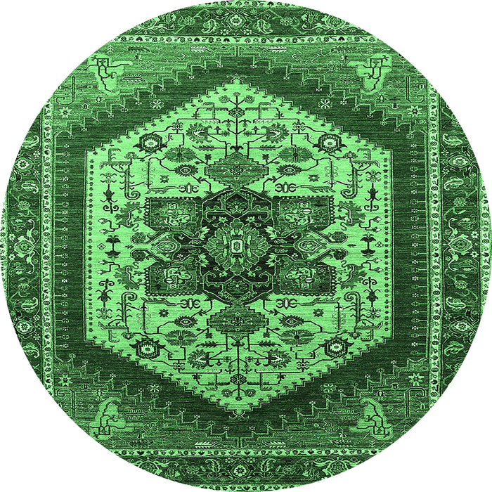 Round Machine Washable Oriental Emerald Green Industrial Area Rugs, wshurb1794emgrn