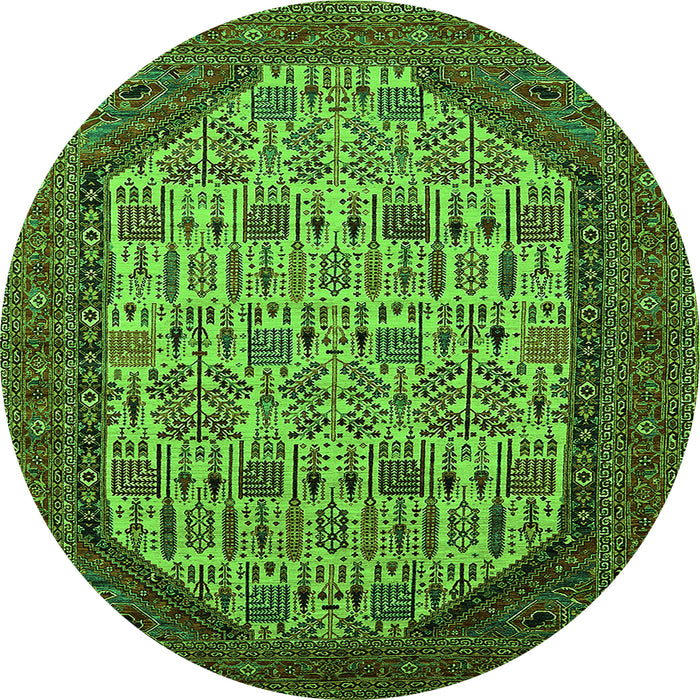 Round Machine Washable Oriental Green Industrial Area Rugs, wshurb1795grn