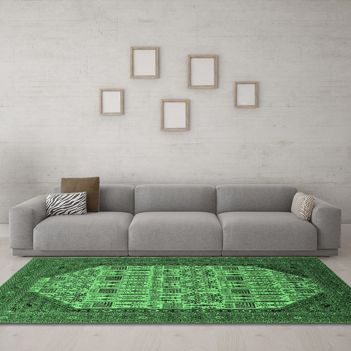 Machine Washable Oriental Emerald Green Industrial Area Rugs in a Living Room,, wshurb1795emgrn