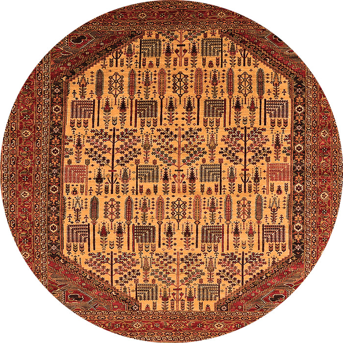 Round Machine Washable Oriental Orange Industrial Area Rugs, wshurb1795org