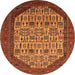 Round Machine Washable Oriental Orange Industrial Area Rugs, wshurb1795org