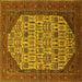 Square Machine Washable Oriental Yellow Industrial Rug, wshurb1795yw