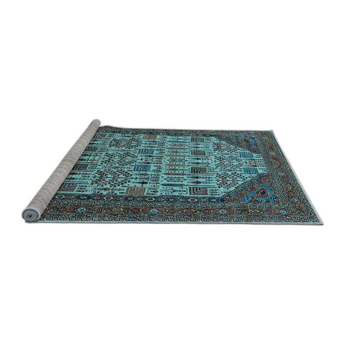 Sideview of Machine Washable Oriental Light Blue Industrial Rug, wshurb1795lblu