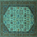 Square Oriental Turquoise Industrial Rug, urb1795turq