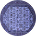 Round Machine Washable Oriental Blue Industrial Rug, wshurb1795blu