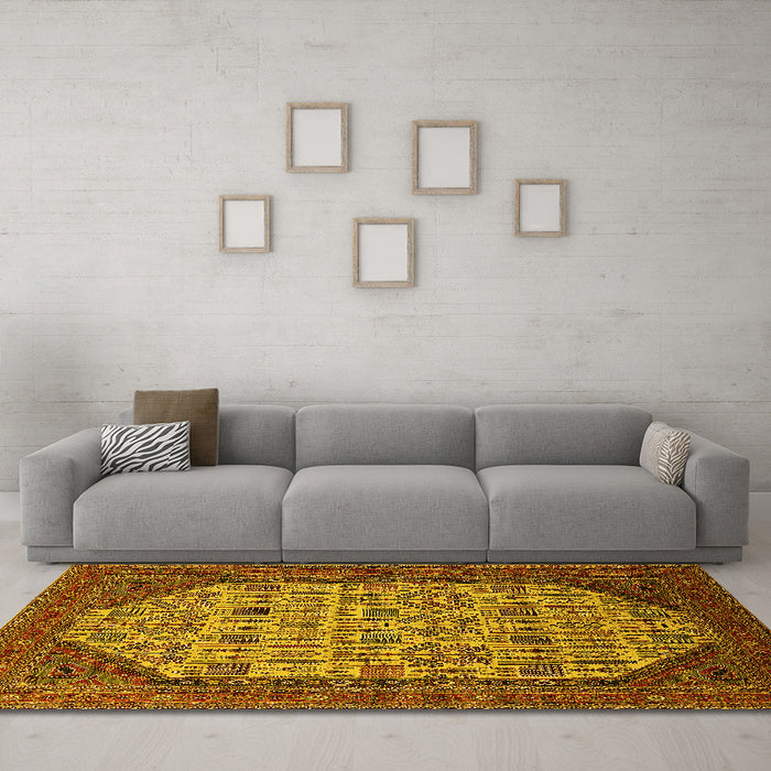 Machine Washable Oriental Yellow Industrial Rug in a Living Room, wshurb1795yw