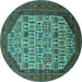 Round Oriental Turquoise Industrial Rug, urb1795turq