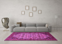 Machine Washable Oriental Pink Industrial Rug in a Living Room, wshurb1795pnk