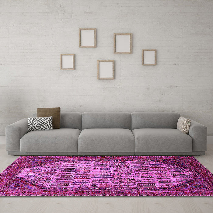Machine Washable Oriental Pink Industrial Rug in a Living Room, wshurb1795pnk