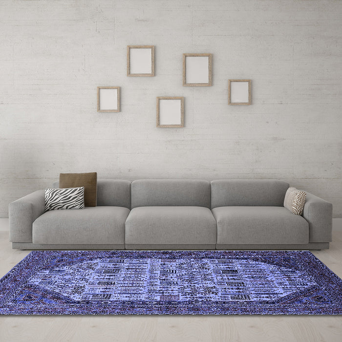 Machine Washable Oriental Blue Industrial Rug in a Living Room, wshurb1795blu