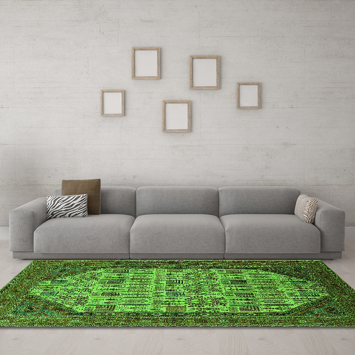 Machine Washable Oriental Green Industrial Area Rugs in a Living Room,, wshurb1795grn