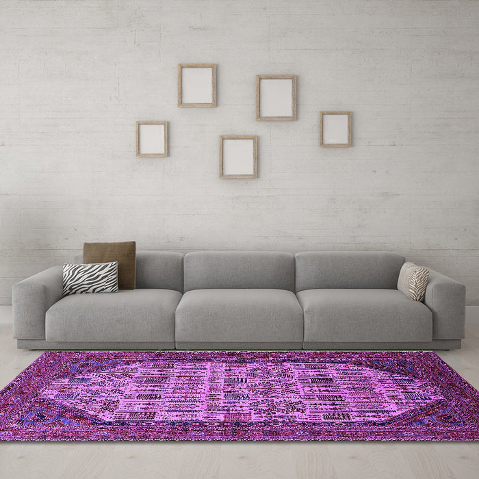Machine Washable Oriental Purple Industrial Area Rugs in a Living Room, wshurb1795pur