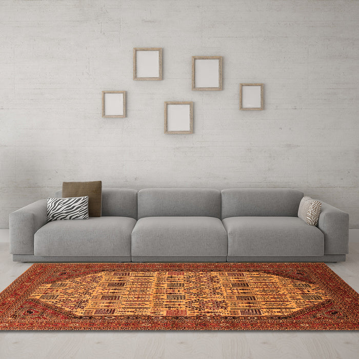 Machine Washable Oriental Orange Industrial Area Rugs in a Living Room, wshurb1795org