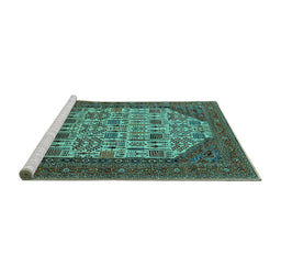 Sideview of Machine Washable Oriental Turquoise Industrial Area Rugs, wshurb1795turq