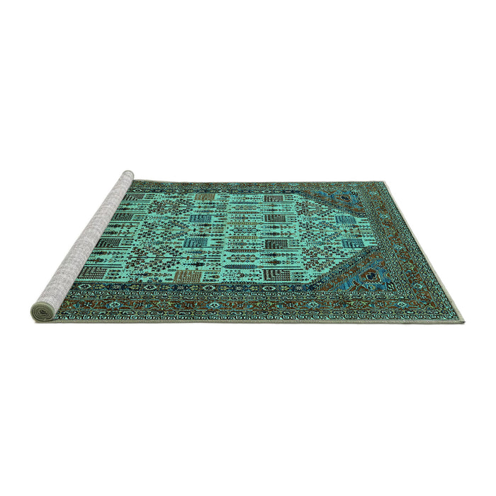 Sideview of Machine Washable Oriental Turquoise Industrial Area Rugs, wshurb1795turq