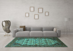 Machine Washable Oriental Turquoise Industrial Area Rugs in a Living Room,, wshurb1795turq