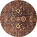 Round Oriental Brown Industrial Rug, urb1796brn