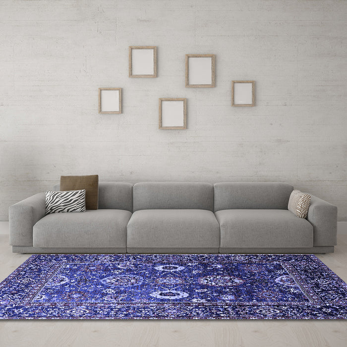 Machine Washable Oriental Blue Industrial Rug in a Living Room, wshurb1796blu