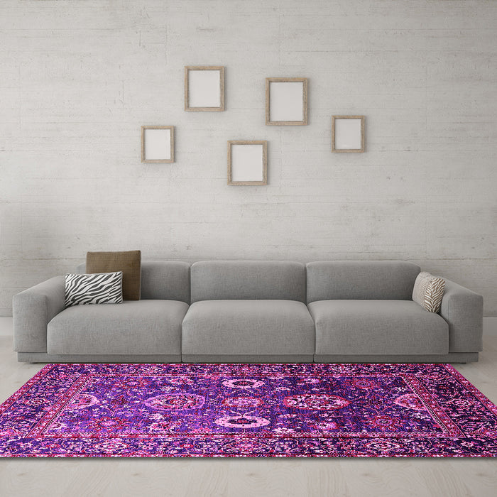 Machine Washable Oriental Pink Industrial Rug in a Living Room, wshurb1796pnk