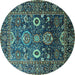 Round Oriental Turquoise Industrial Rug, urb1796turq