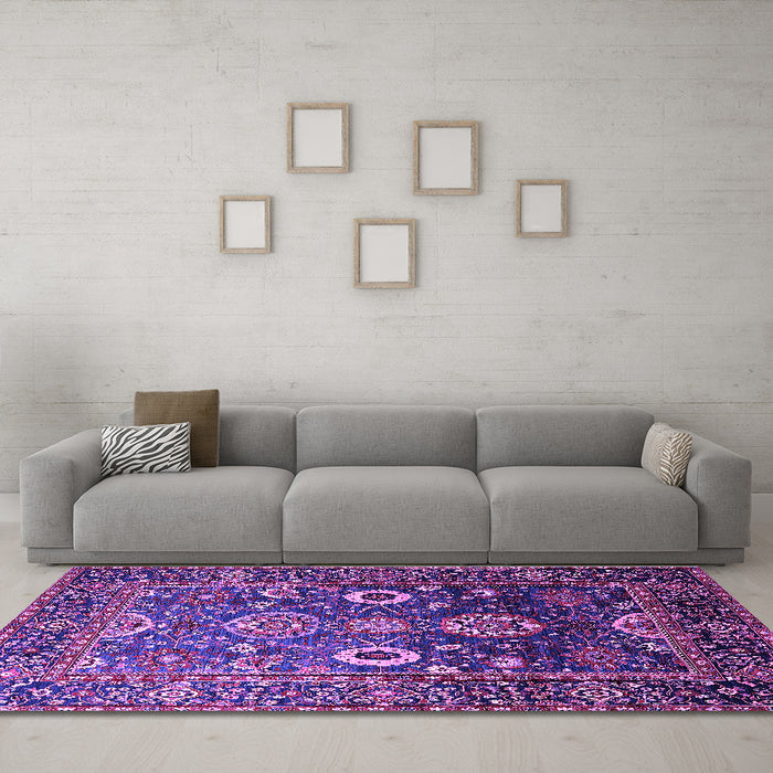 Machine Washable Oriental Purple Industrial Area Rugs in a Living Room, wshurb1796pur