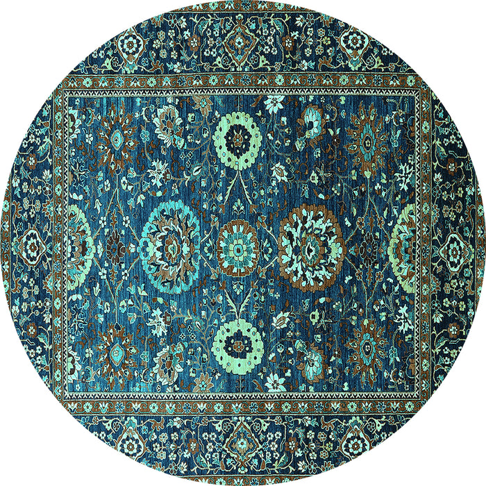 Round Machine Washable Oriental Turquoise Industrial Area Rugs, wshurb1796turq
