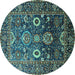 Round Machine Washable Oriental Turquoise Industrial Area Rugs, wshurb1796turq