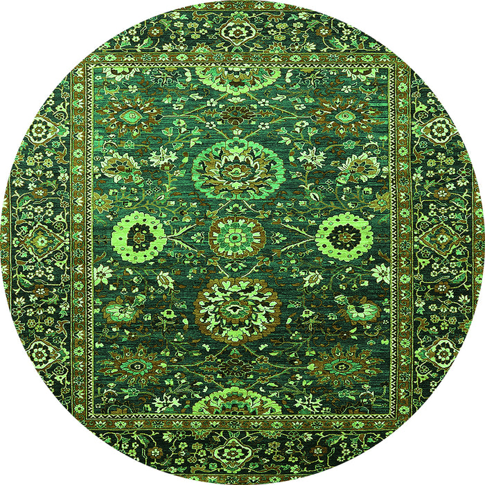 Round Machine Washable Oriental Green Industrial Area Rugs, wshurb1796grn