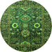 Round Machine Washable Oriental Green Industrial Area Rugs, wshurb1796grn