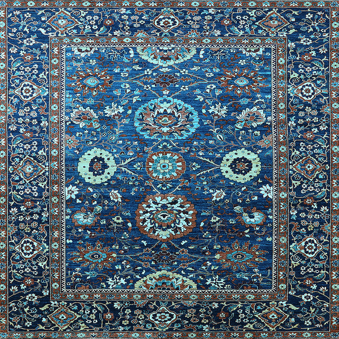 Square Machine Washable Oriental Light Blue Industrial Rug, wshurb1796lblu