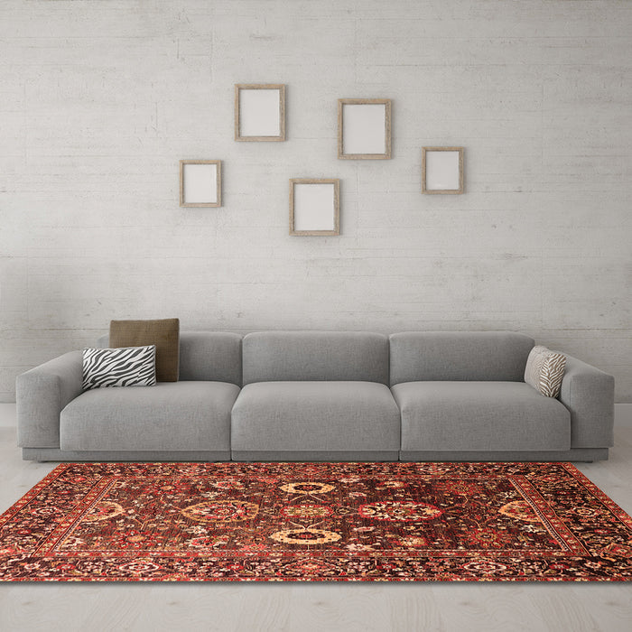 Machine Washable Oriental Orange Industrial Area Rugs in a Living Room, wshurb1796org