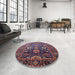 Round Mid-Century Modern Plum Purple Oriental Rug in a Office, urb1796