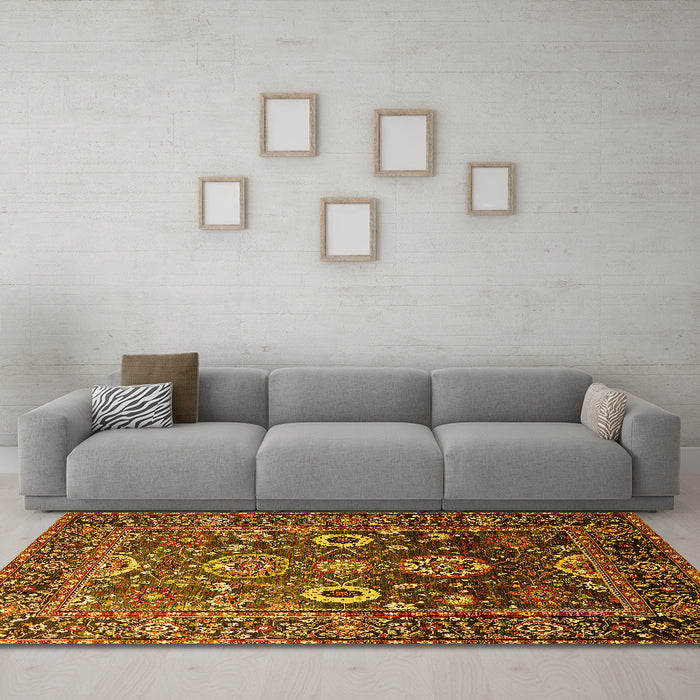 Machine Washable Oriental Yellow Industrial Rug in a Living Room, wshurb1796yw