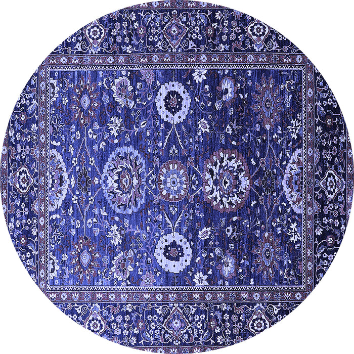 Round Machine Washable Oriental Blue Industrial Rug, wshurb1796blu