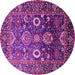 Round Machine Washable Oriental Pink Industrial Rug, wshurb1796pnk