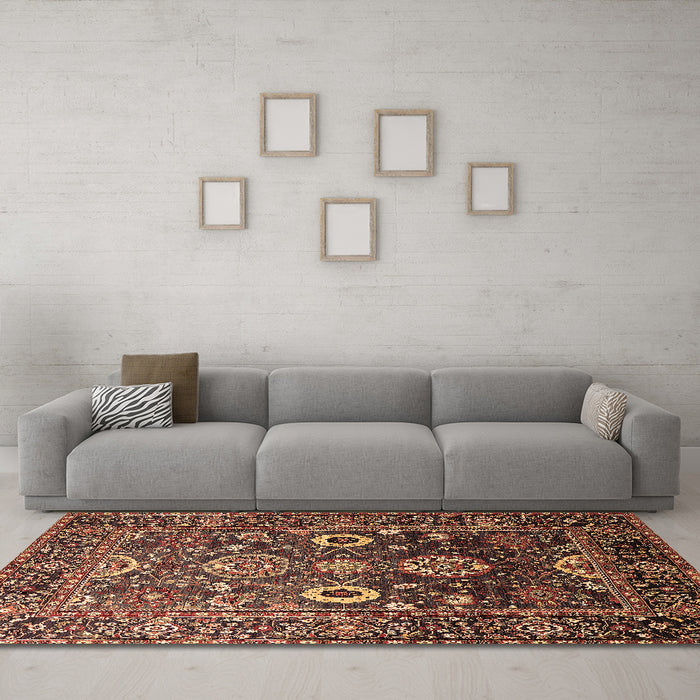 Machine Washable Oriental Brown Industrial Rug in a Living Room,, wshurb1796brn