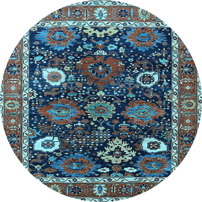 Round Machine Washable Oriental Light Blue Industrial Rug, wshurb1797lblu